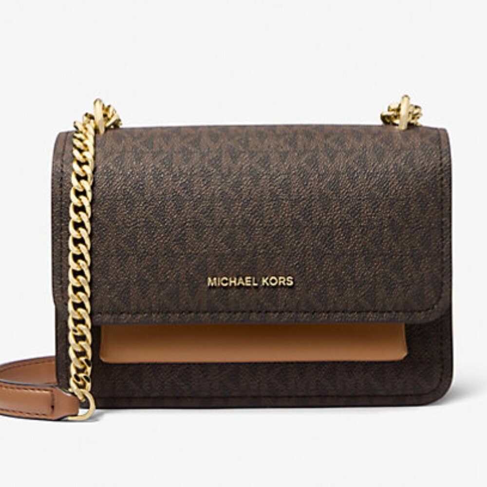 NWT ✅  Michael Kors CLAIR Small Signature Logo Crossbody Bag BROWN ACORN✨NWT